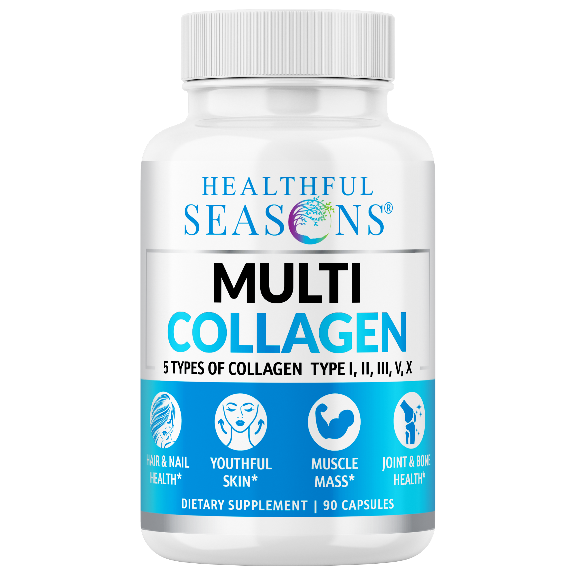 Multi Collagen Capsules – Types I, II, III, V & X – Hair, Skin, Nail & Joint Support – 90 Capsules
