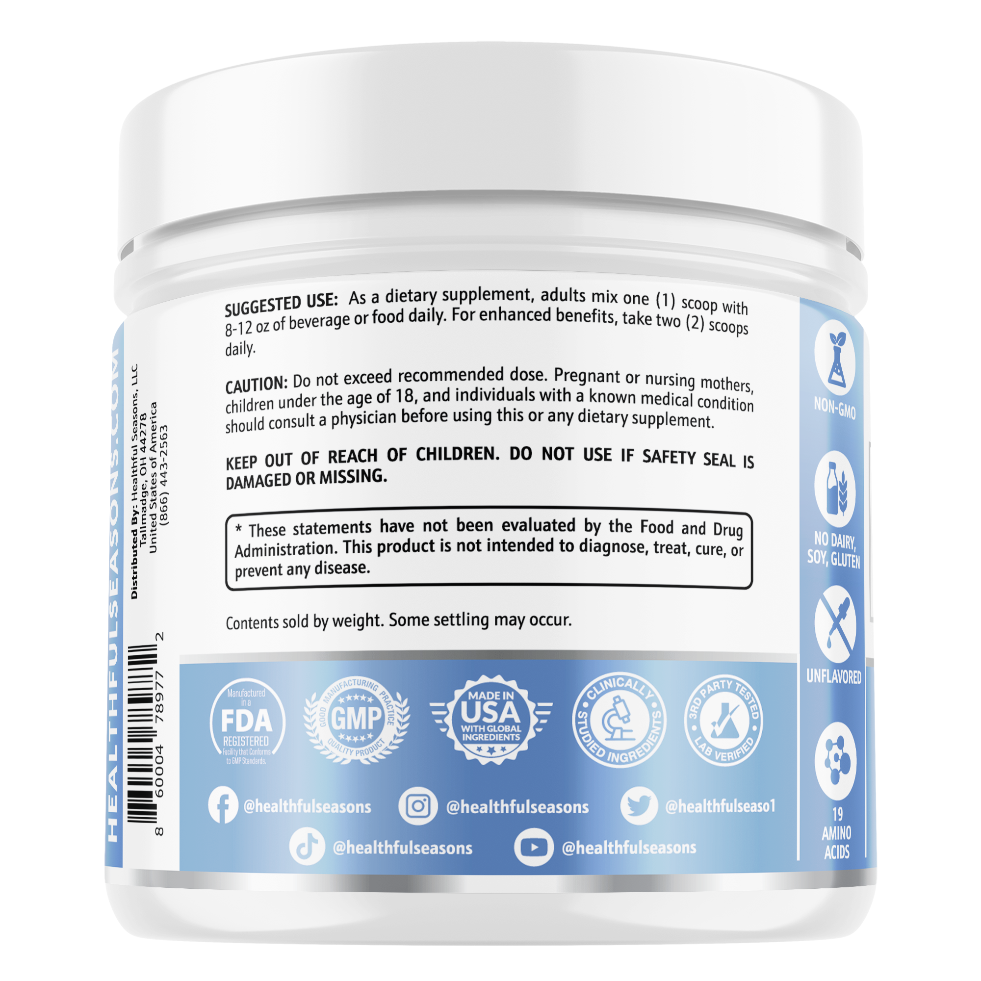 Multi Collagen Peptides Powder Types I & III - Bovine & Marine + L-Carnitine - 30 Servings