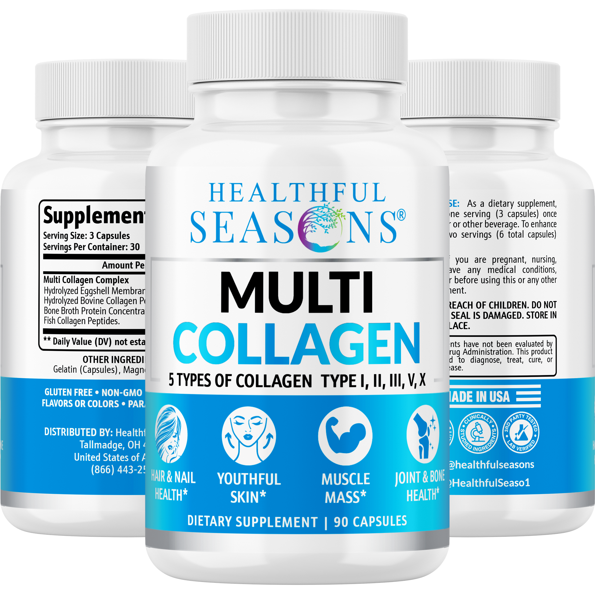 Multi Collagen Capsules – Types I, II, III, V & X – Hair, Skin, Nail & Joint Support – 90 Capsules