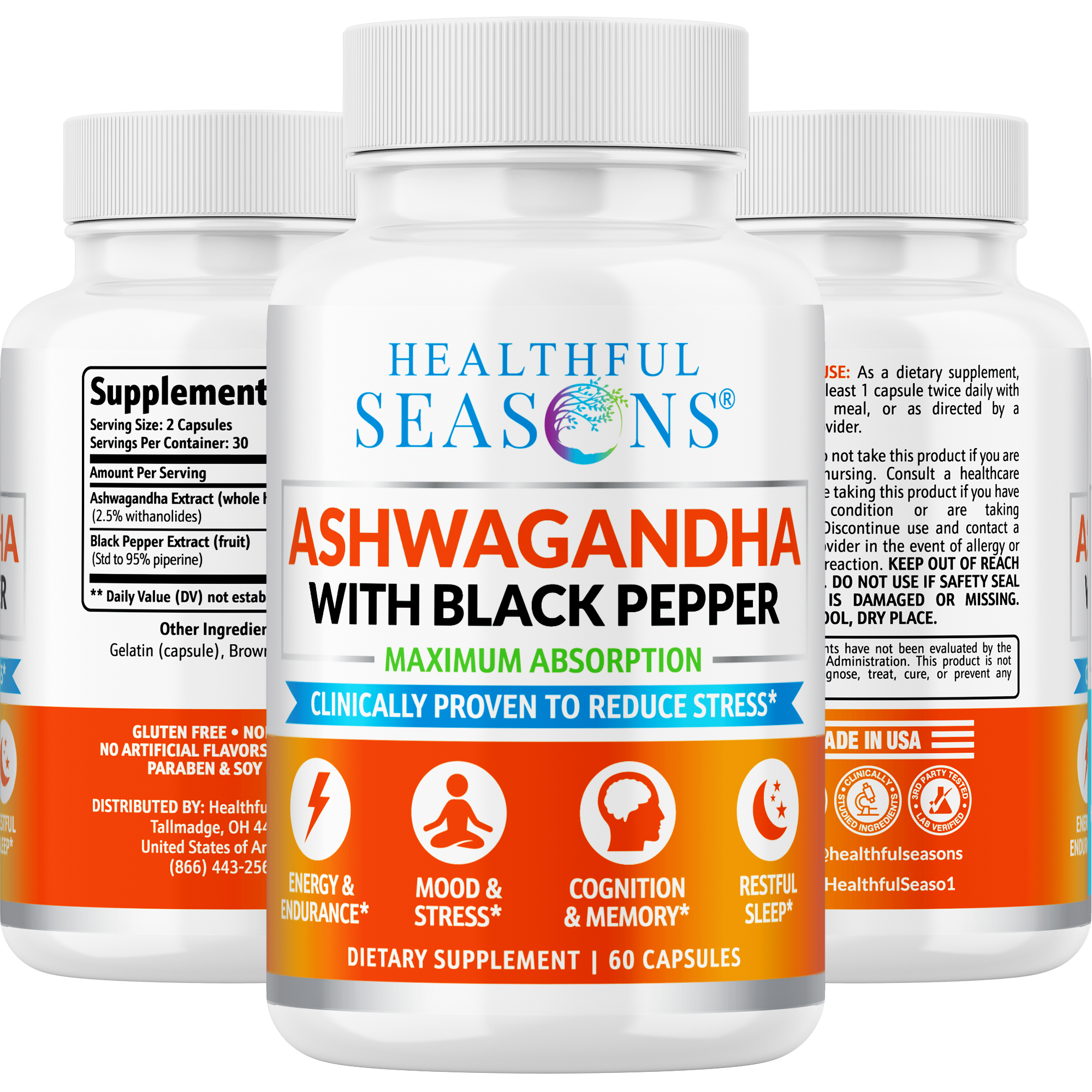 Ashwagandha 800mg with Black Pepper - High Potency Stress & Energy Support - 60 Capsules