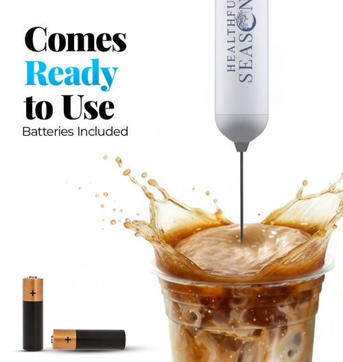 Electric Milk Frother – Handheld Mixer by WhiskFit – For Coffee & Matcha – Stainless Steel Coil – Batteries Included