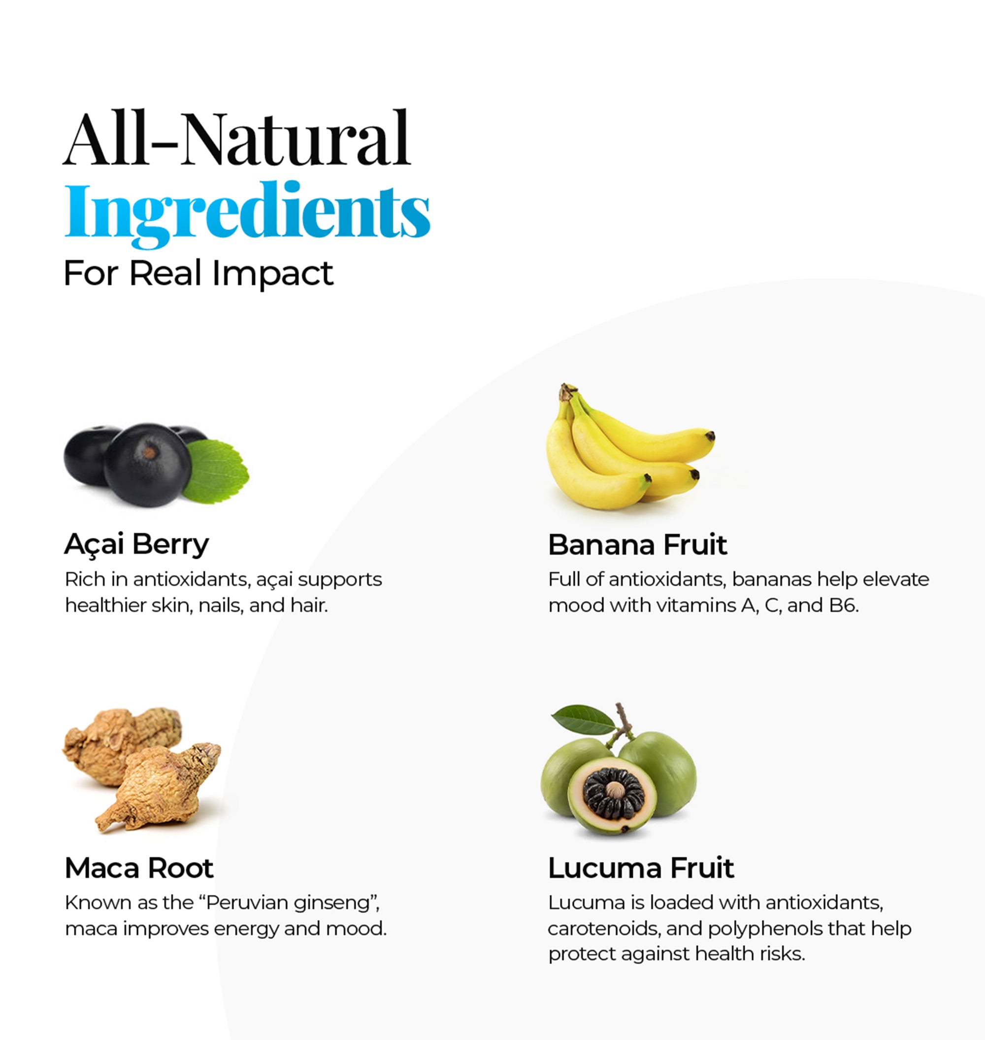 Spirit of the Morning – Antioxidant-Rich Smoothie Enhancer with Acai, Lucuma, Maca & Banana – 30 Servings