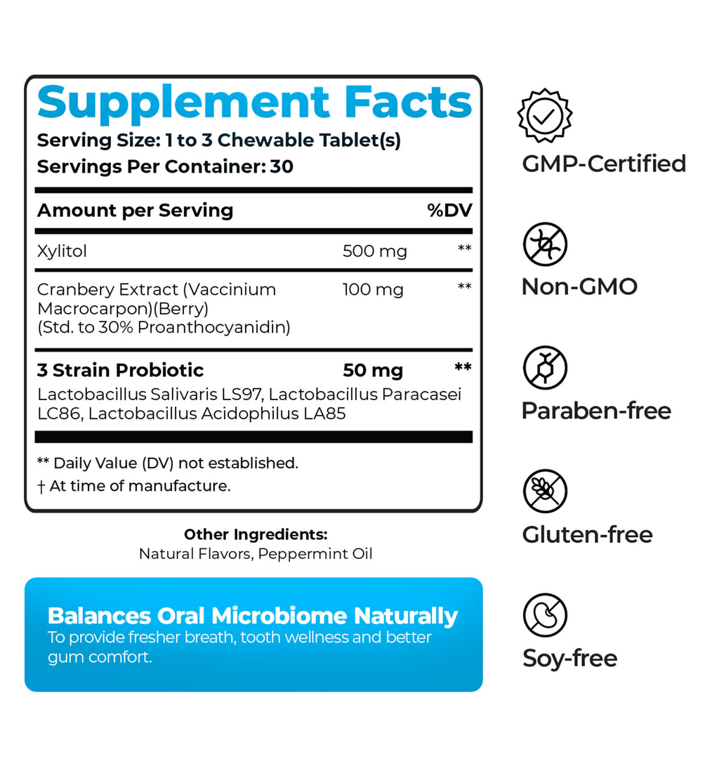DentaPro Oral Probiotic - Fresh Breath & Gum Support - 30 Chewable Tablets