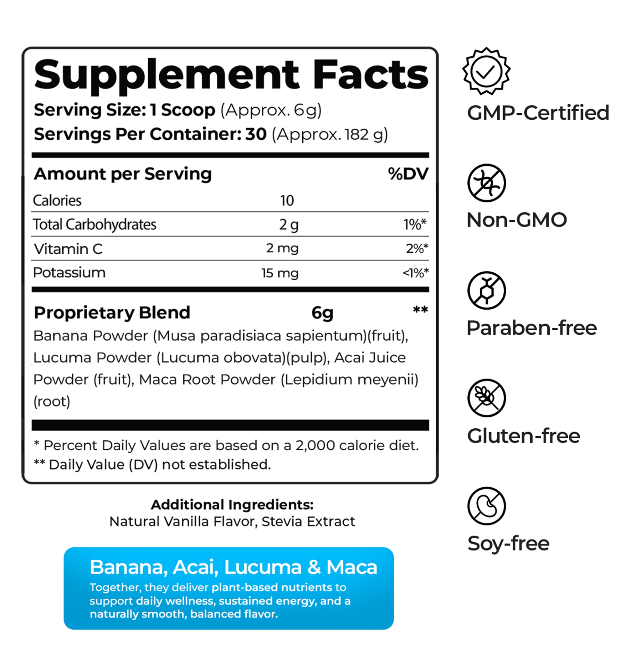 Spirit of the Morning – Antioxidant-Rich Smoothie Enhancer with Acai, Lucuma, Maca & Banana – 30 Servings
