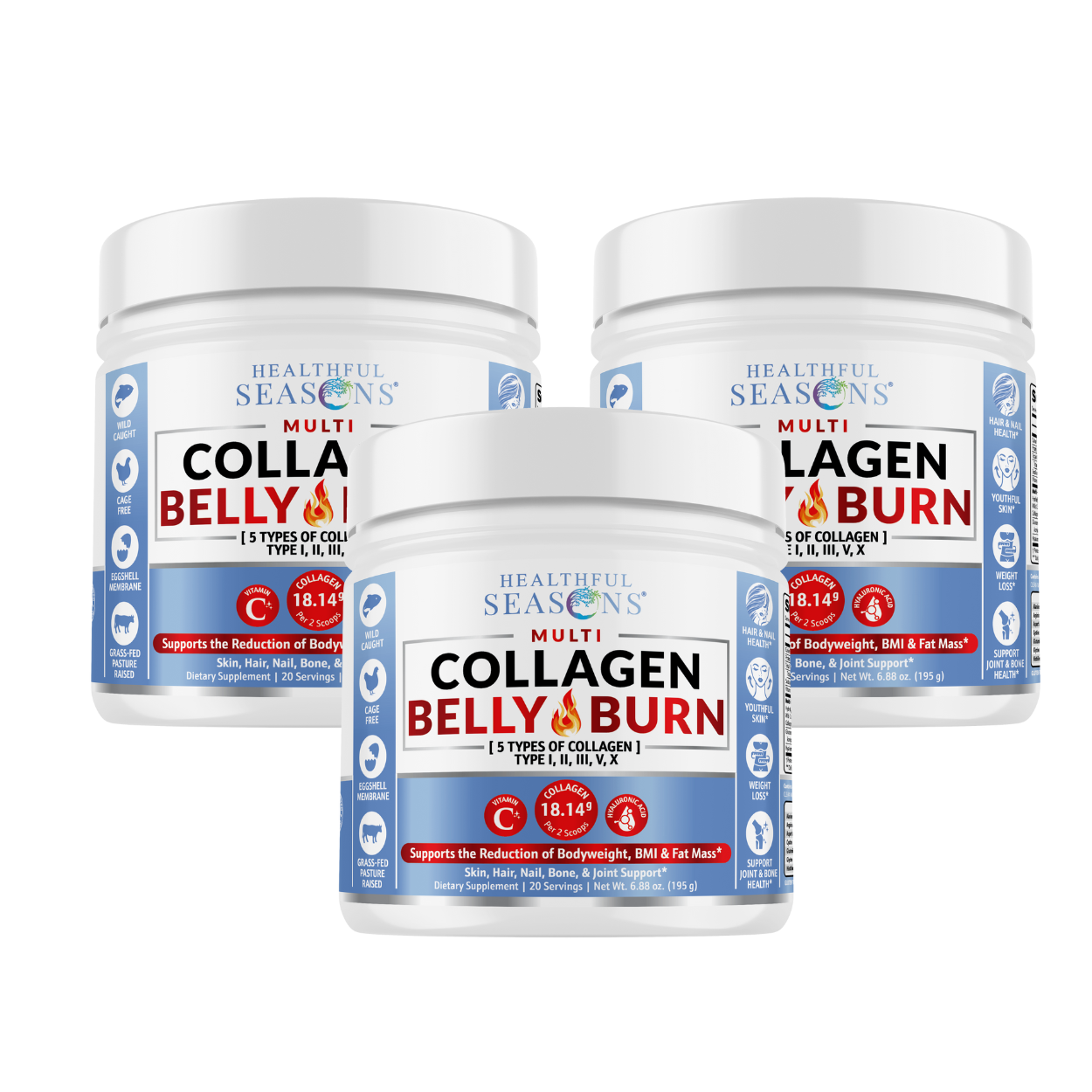 Collagen, Wild-Caught Alaskan Fish, Grass-Fed Bovine. Scientifically Researched Ingredients, 5 types of collagen, 20 amino acids