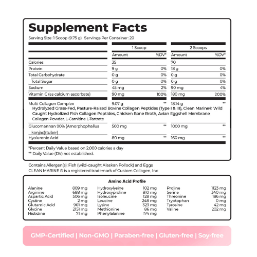 HS5 – Multi Collagen Powder + Vitamin C & Hyaluronic Acid – Metabolism, Skin & Joint Support
