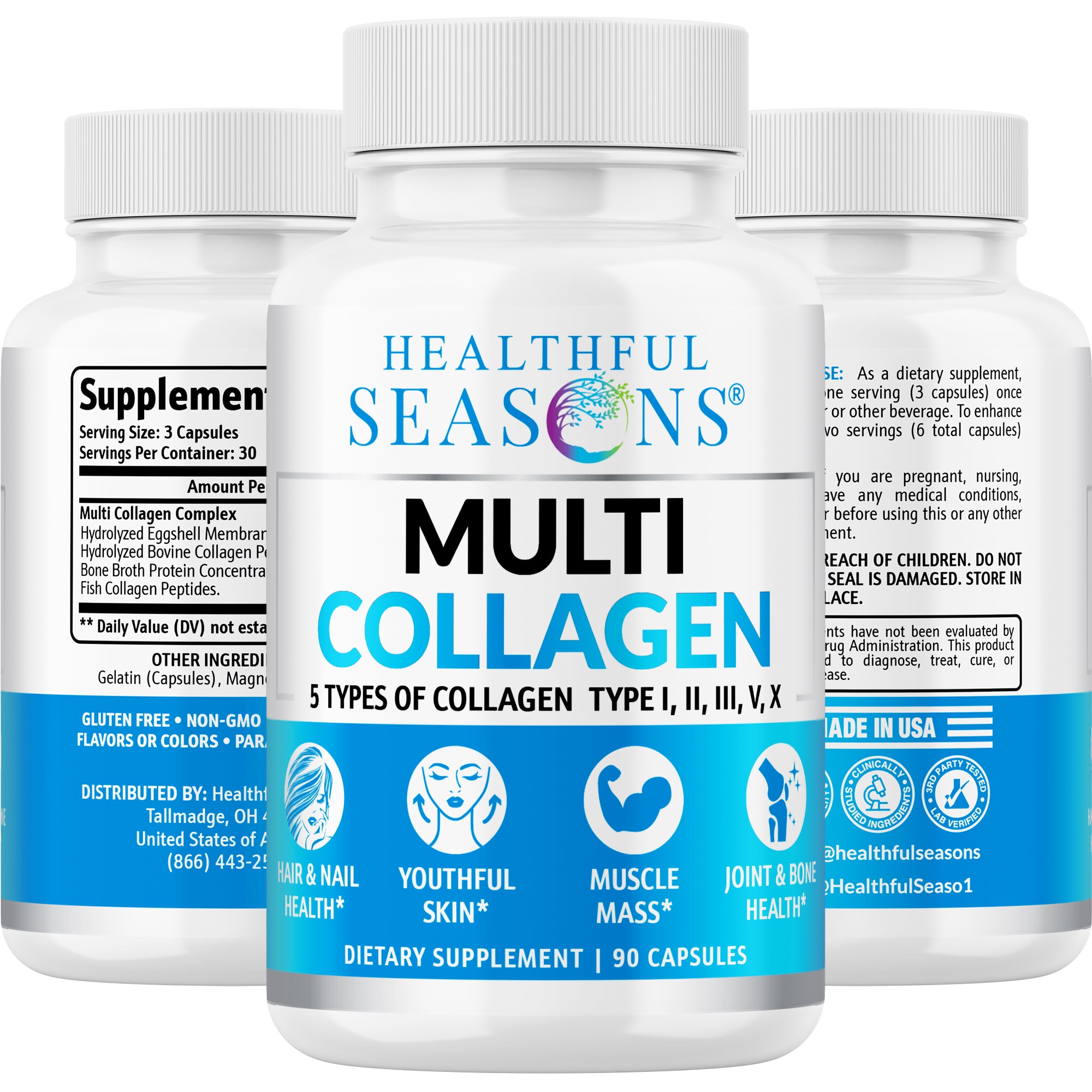 Multi Collagen Capsules – Types I, II, III, V & X – Hair, Skin, Nail & Joint Support – 90 Capsules