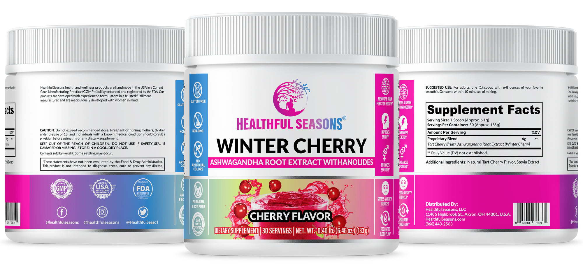 Winter Cherry – Ashwagandha & Tart Cherry Smoothie Enhancer – Supports Wellness – 30 Servings