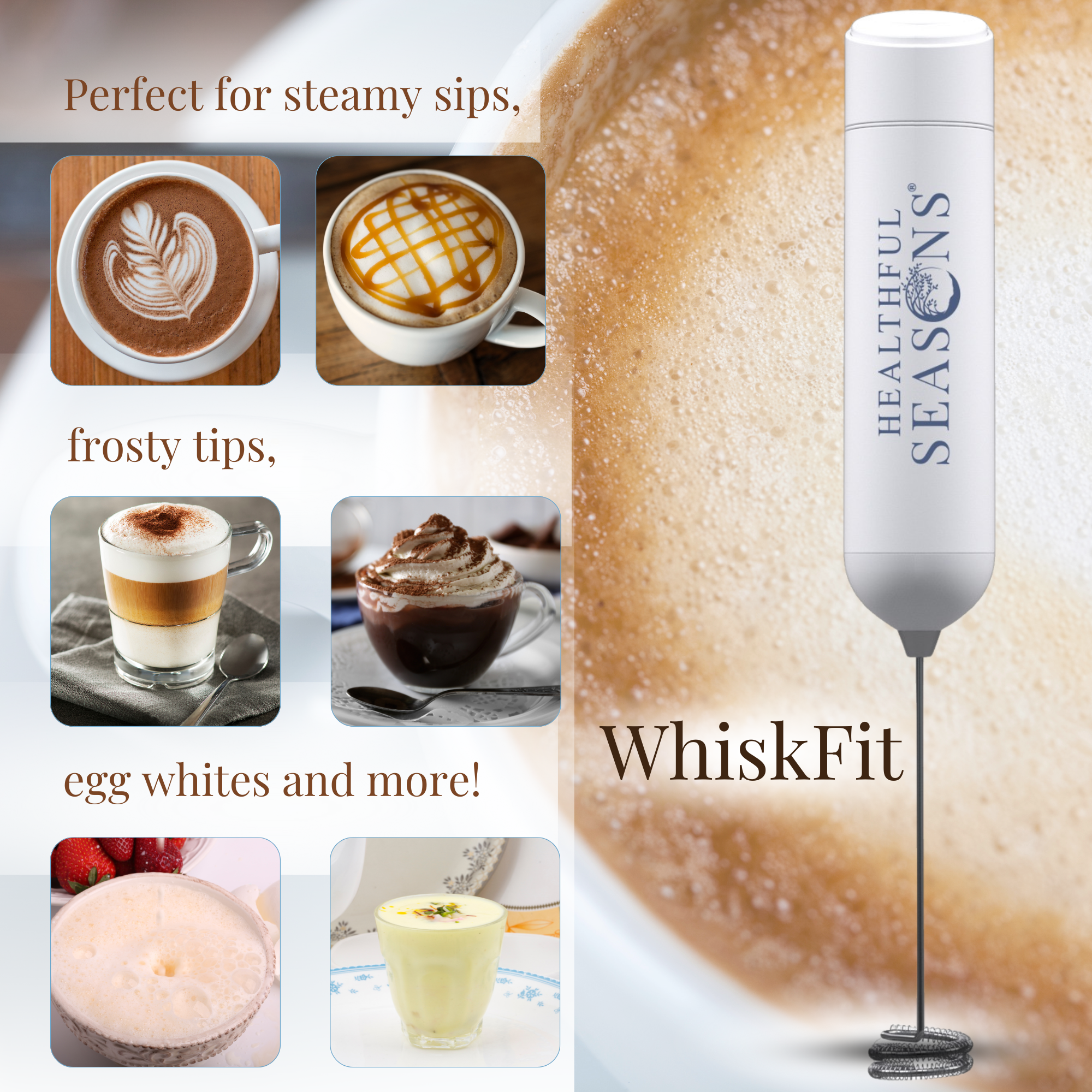 WhiskFit Electric Milk Frother - Handheld Mixer with Batteries - Coffee & Matcha