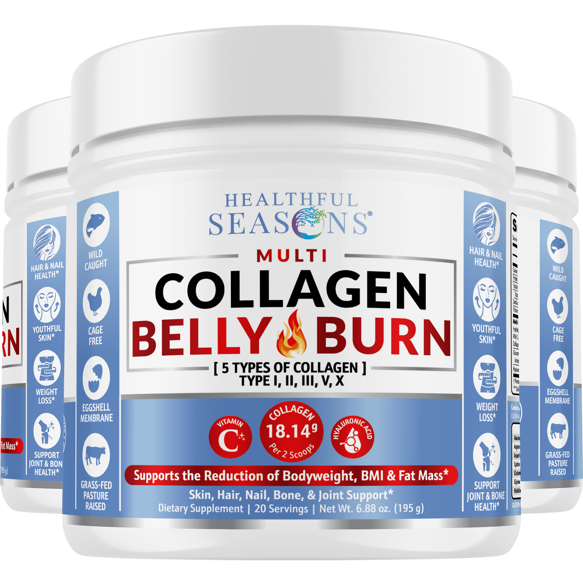 Collagen, Wild-Caught Alaskan Fish, Grass-Fed Bovine. Scientifically Researched Ingredients, 5 types of collagen, 20 amino acids