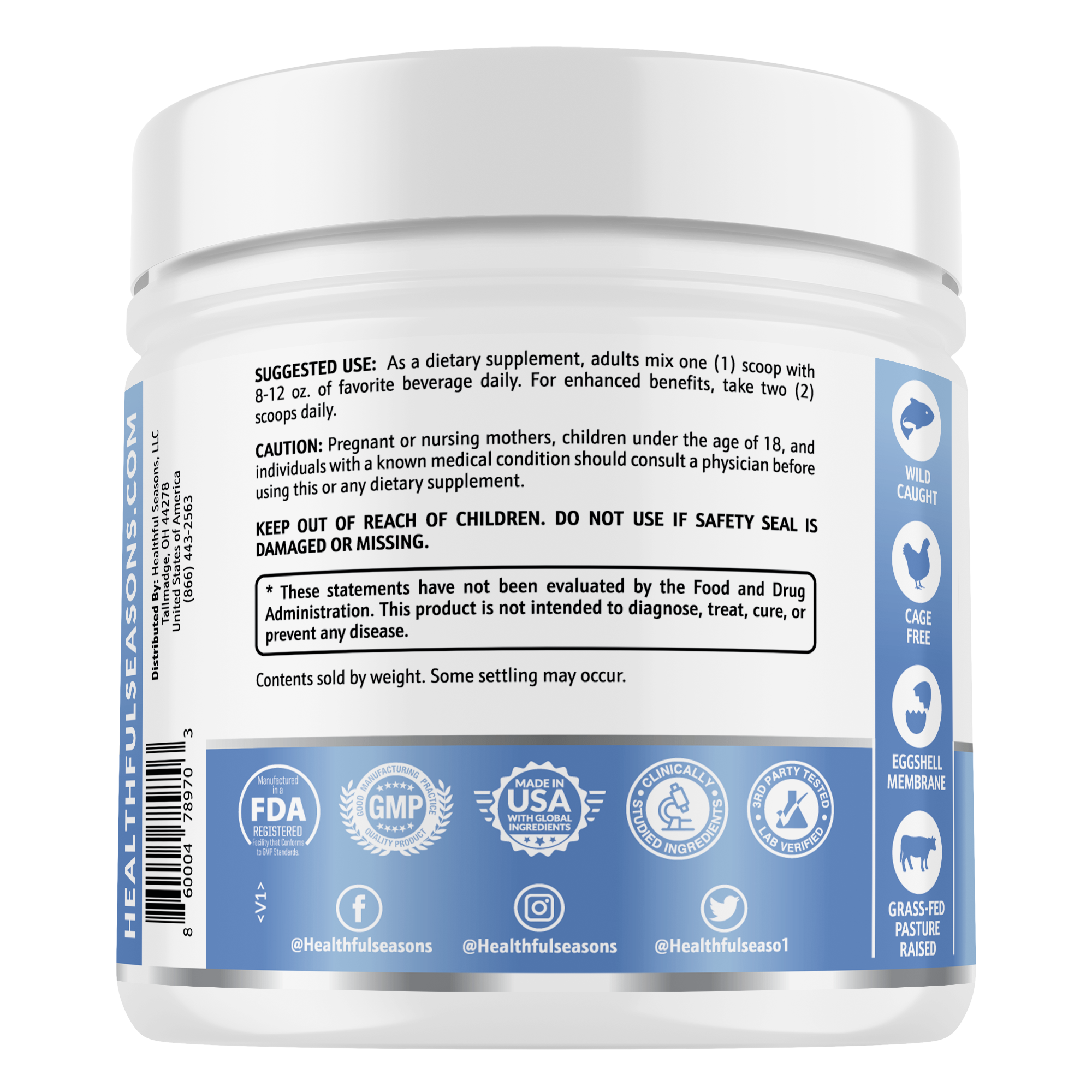 Collagen, Wild-Caught Alaskan Fish, Grass-Fed Bovine. Scientifically Researched Ingredients, 5 types of collagen, 20 amino acids
