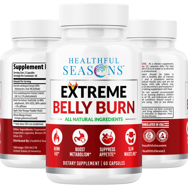 Extreme Belly Burn Capsules – Natural Metabolism & Appetite Support – Garcinia Cambogia, Green Tea, Apple Cider Vinegar – 60 Capsules